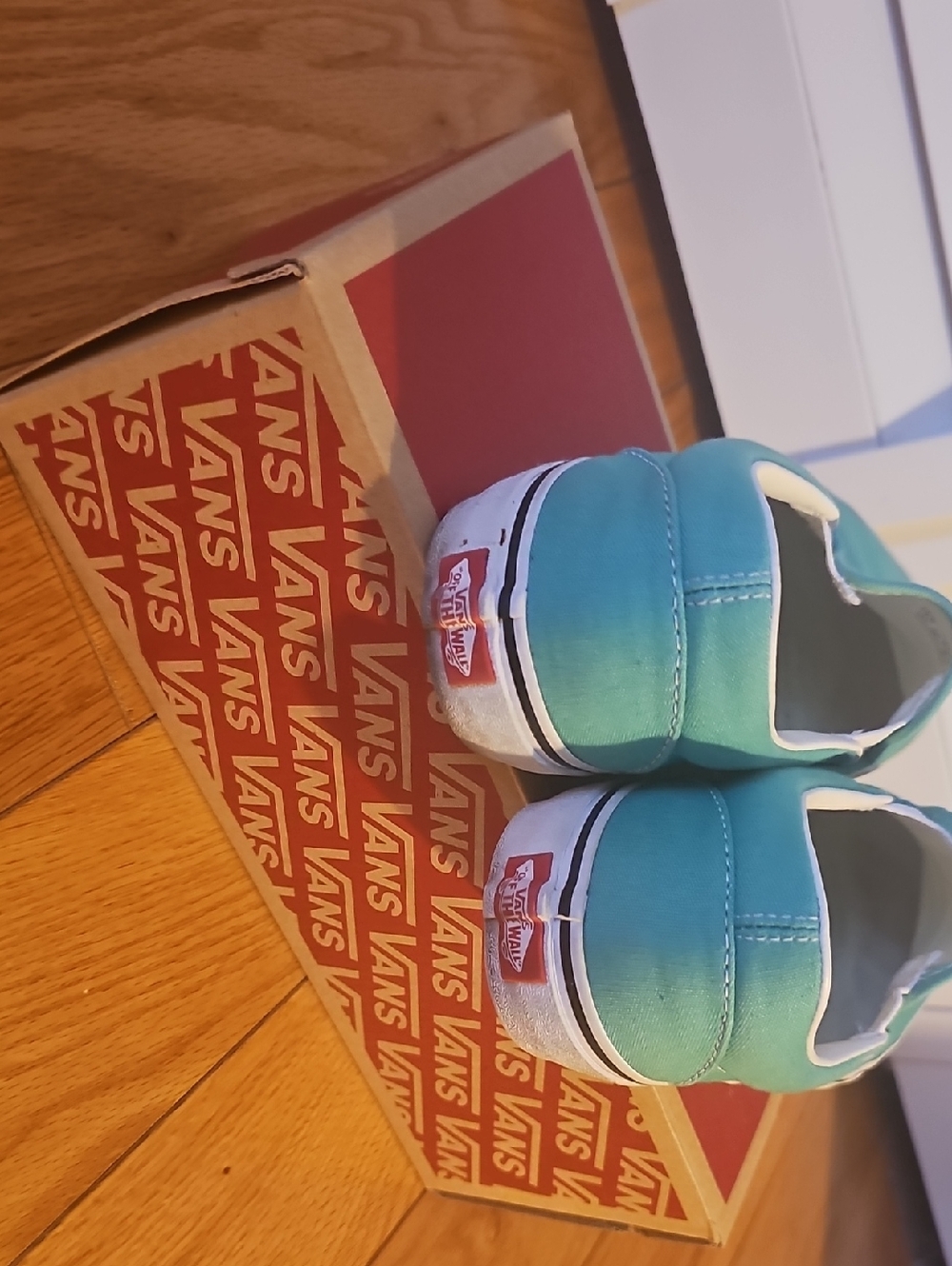 Vans Slip-On Sneakers in Teal Green and White - Picture 3 of 3